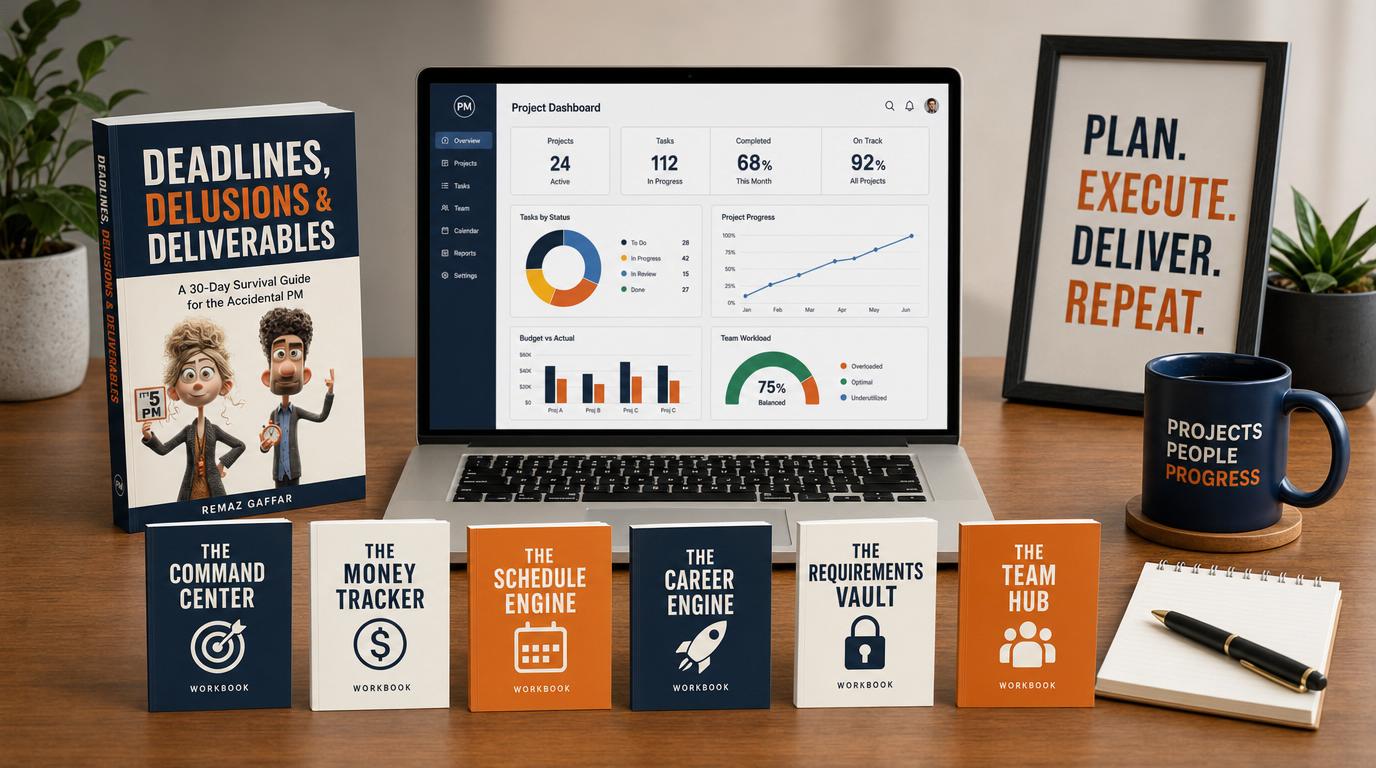 The Accidental PM Survival Kit — Excel workbooks, Word templates, PowerPoint decks, and the 123-page guide